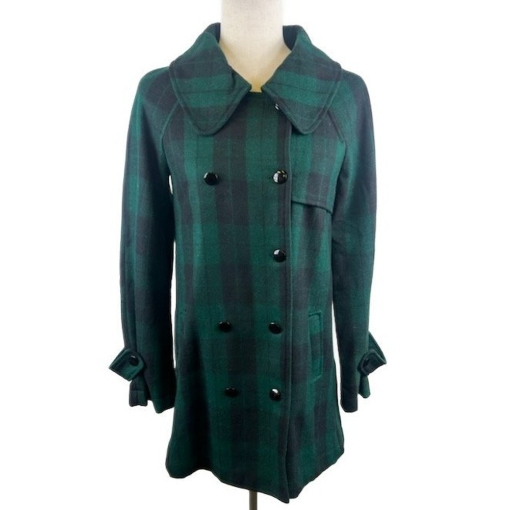 Kling Green Blackwatch Plaid Double Breasted Pea Coat Jacket Women's Size 2